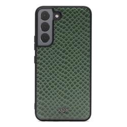Galaxy S22 Case ​Kajsa Pearl Pattern Genuine Leather Cover Green