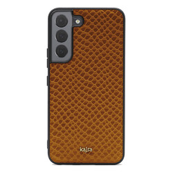 Galaxy S22 Case ​Kajsa Pearl Pattern Genuine Leather Cover Brown