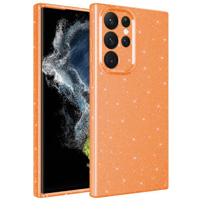 Galaxy S22 Ultra Case Camera Protected Glittery Luxury Zore Cotton Cover Orange