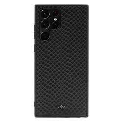 Galaxy S22 Ultra Case Kajsa Pearl Pattern Genuine Leather Cover Black