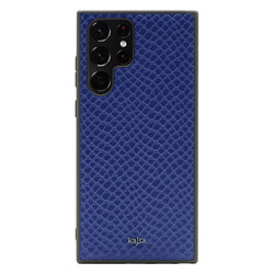 Galaxy S22 Ultra Case Kajsa Pearl Pattern Genuine Leather Cover Blue