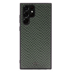 Galaxy S22 Ultra Case Kajsa Pearl Pattern Genuine Leather Cover Green