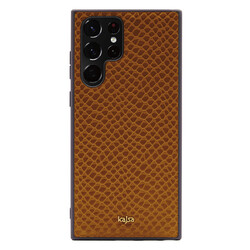 Galaxy S22 Ultra Case Kajsa Pearl Pattern Genuine Leather Cover Brown