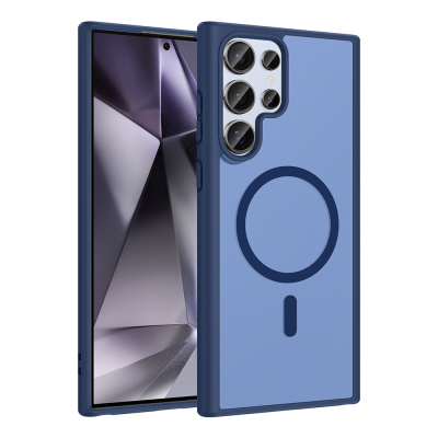 Galaxy S22 Ultra Case M-safe Charging Feature Zore Ballet Flat Cover Blue