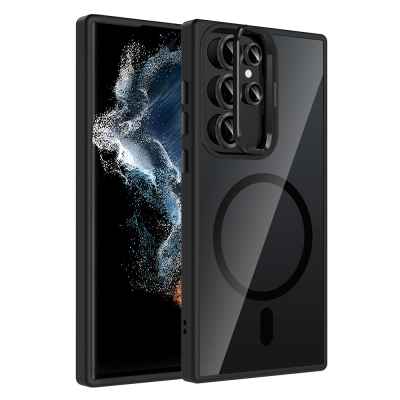 Galaxy S22 Ultra Case Stand Camera Lens Gift M-Safe Charging Feature Zore Etro Cover Black