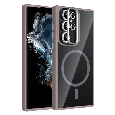 Galaxy S22 Ultra Case Stand Camera Lens Gift M-Safe Charging Feature Zore Etro Cover Grey