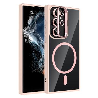 Galaxy S22 Ultra Case Stand Camera Lens Gift M-Safe Charging Feature Zore Etro Cover Pink