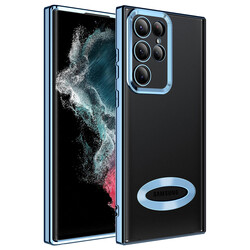 Galaxy S22 Ultra Kılıf Kamera Korumalı Logo Gösteren Zore Omega Kapak Sierra Mavi