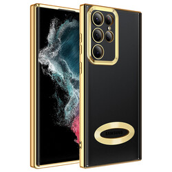 Galaxy S22 Ultra Kılıf Kamera Korumalı Logo Gösteren Zore Omega Kapak Gold