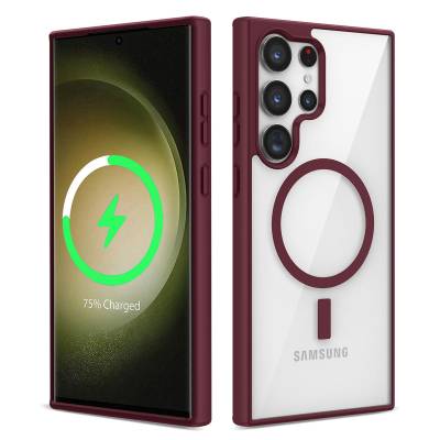 Galaxy S22 Ultra Kılıf Magsafe Wireless Şarj Özellikli Silikon Zore Ege Kapak Koyu Kırmızı