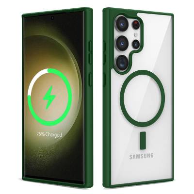 Galaxy S22 Ultra Kılıf Magsafe Wireless Şarj Özellikli Silikon Zore Ege Kapak Yeşil