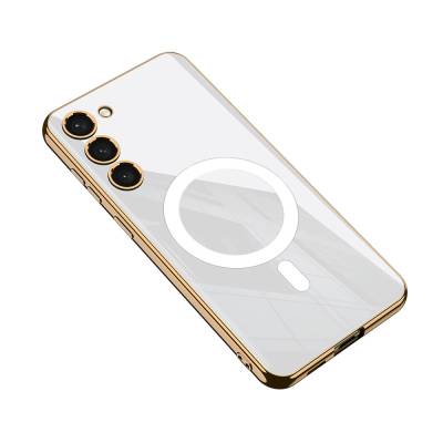 Galaxy S23 Case Wireless Charging Featured Edge Electroplating Plated Mirrored Zore Kent Cover White