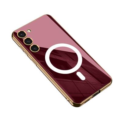 Galaxy S23 Case Wireless Charging Featured Edge Electroplating Plated Mirrored Zore Kent Cover Koyu Kırmızı