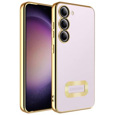Galaxy S23 Plus Kılıf Kamera Korumalı Logo Gösteren Zore Omega Kapak Gold