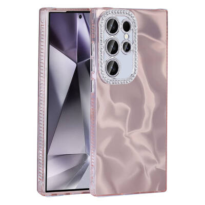 Galaxy S23 Ultra Case Airbag Shiny Stone Detail Design Zore Esila Cover Pink