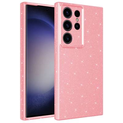 Galaxy S23 Ultra Case Camera Protected Glittery Luxury Zore Cotton Cover Pink