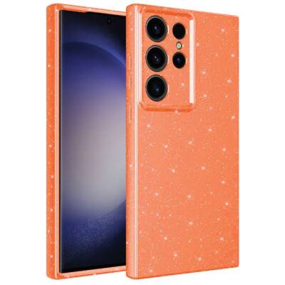 Galaxy S23 Ultra Case Camera Protected Glittery Luxury Zore Cotton Cover Orange