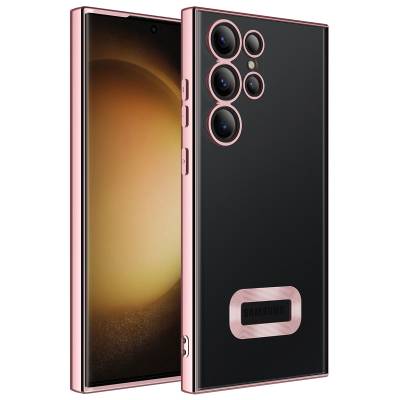 Galaxy S23 Ultra Case Camera Protected Zore Omega Cover Showing Logo Rose Gold