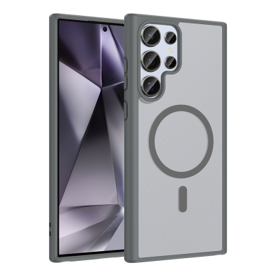 Galaxy S23 Ultra Case M-safe Charging Feature Zore Ballet Flat Cover Grey