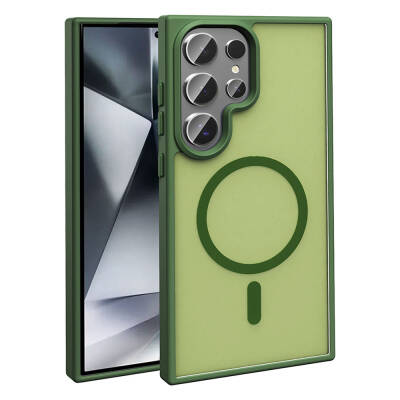 Galaxy S23 Ultra Case Magsafe Charging Featured Matte Back Surface Zore Sio Cover Dark Green