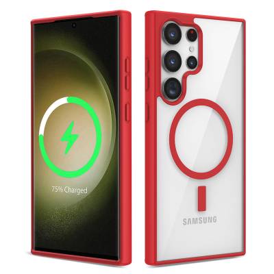 Galaxy S23 Ultra Case Magsafe Wireless Charging Featured Silicone Zore Ege Cover Koyu Kırmızı