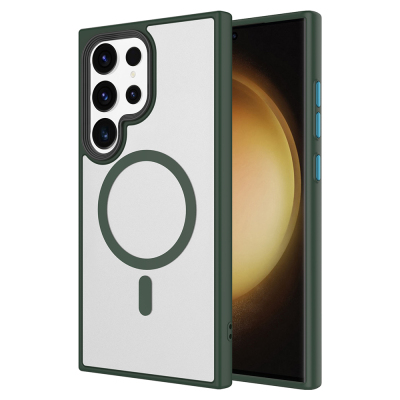 Galaxy S23 Ultra Case Matte Back Surface Zore Flet Magsafe Cover with Wireless Charging Dark Green