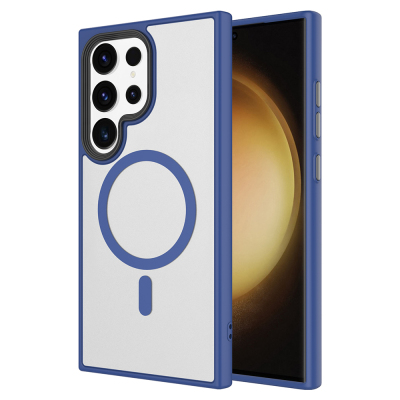 Galaxy S23 Ultra Case Matte Back Surface Zore Flet Magsafe Cover with Wireless Charging Navy blue