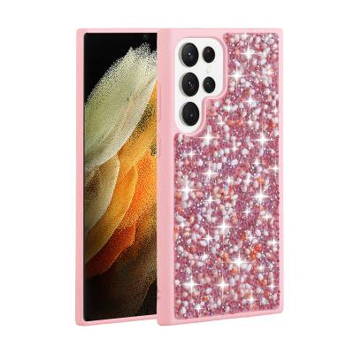 Galaxy S23 Ultra Case Shiny Stone Design Zore Linea Cover Pink