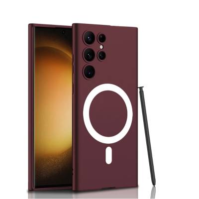 Galaxy S23 Ultra Case Zore Kipta Magsafe Silicone Cover with Wireless Charging Koyu Kırmızı