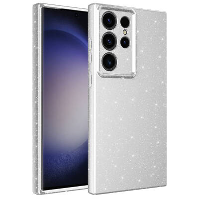 Galaxy S23 Ultra Kılıf Kamera Korumalı Simli Lüks Zore Koton Kapak Gümüş