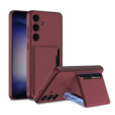 Galaxy S24 Artificial Leather Back Surface Zore Card Holder Kıpta Silicone Cover Plum