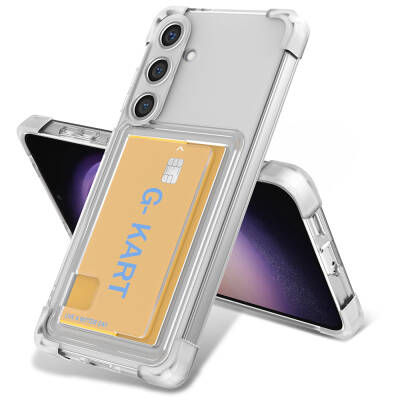 Galaxy S24 Case Airbag Designed Zore G-Card Cover with Transparent Card Holder Colorless