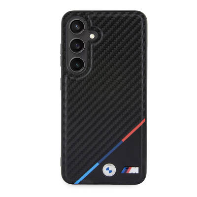 Galaxy S24 Case BMW Original Licensed Three Stripes PU Carbon Cover with M Logo with Magsafe Charging Feature Black