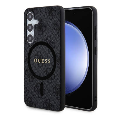 Galaxy S24 Case Guess Original Licensed Magsafe Charging Featured 4G Patterned Text Logo Cover Black