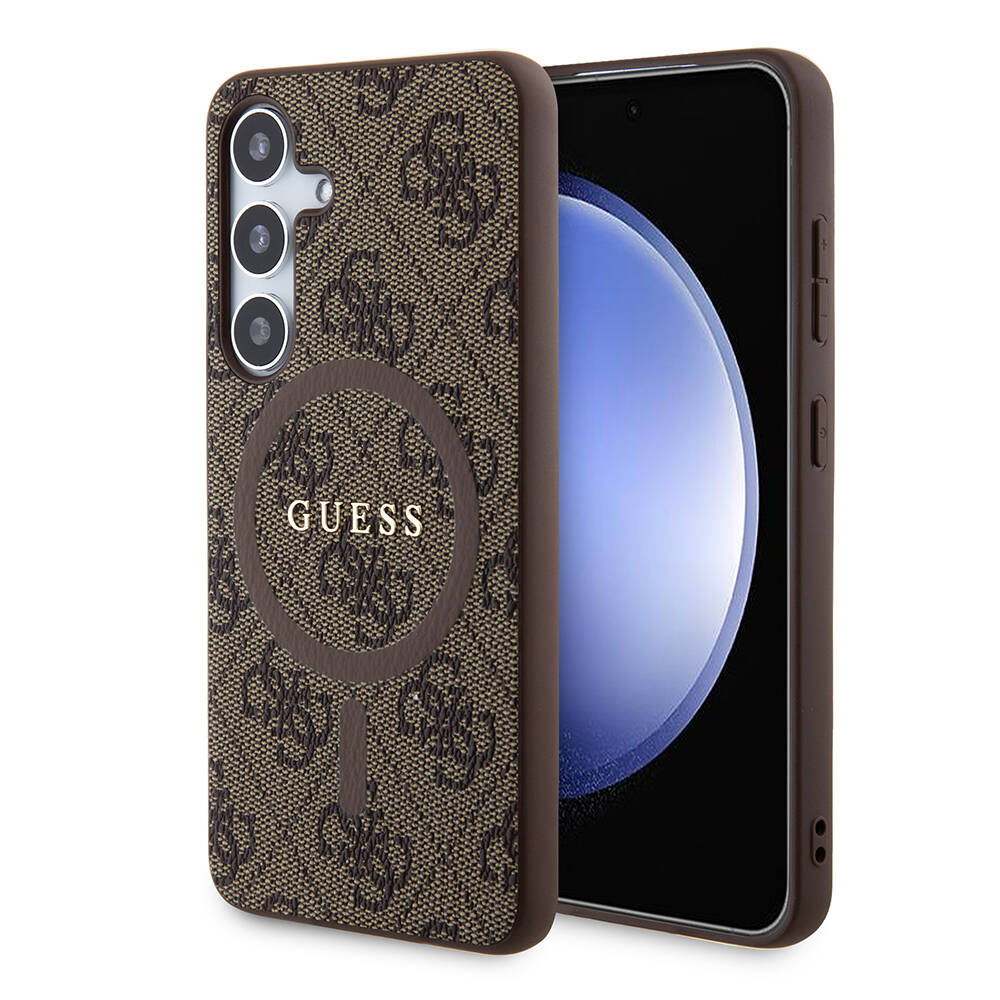 Galaxy S24 Case Guess Original Licensed Magsafe Charging Featured PU Ring 4G Patterned Text Logo Cover - 1