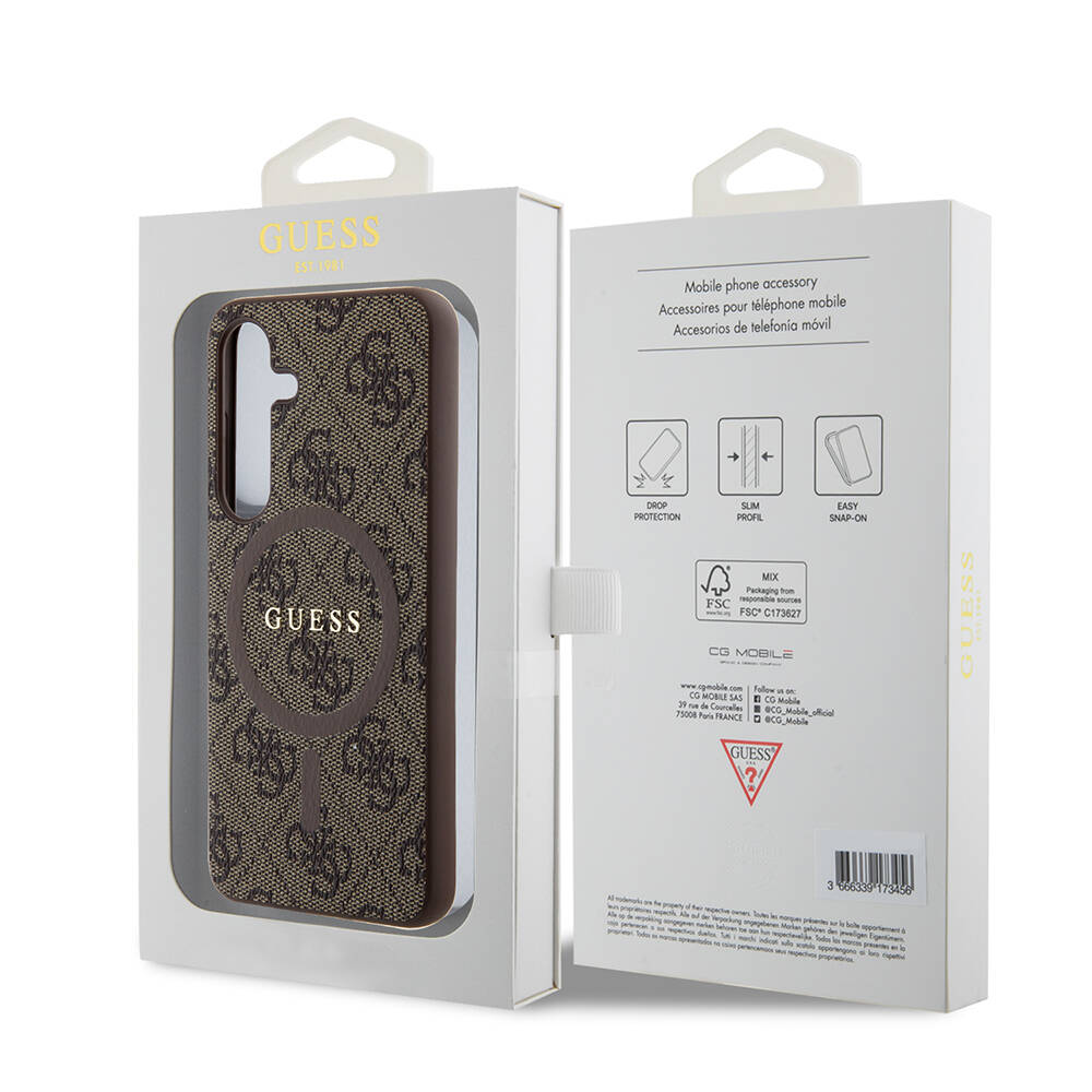 Galaxy S24 Case Guess Original Licensed Magsafe Charging Featured PU Ring 4G Patterned Text Logo Cover - 16