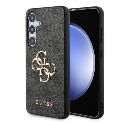 Galaxy S24 Case Guess Original Licensed PU Leather Text and 4G Metal Logo Patterned Cover Black