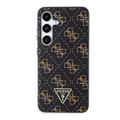 Galaxy S24 Case Guess Original Licensed PU Triangle Logo 4G Patterned Cover Black