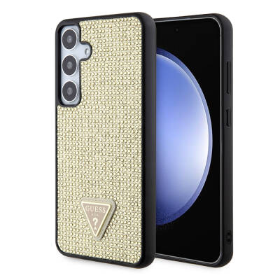 Galaxy S24 Case Guess Original Licensed Stone Back Cover with Triangle Logo Gold