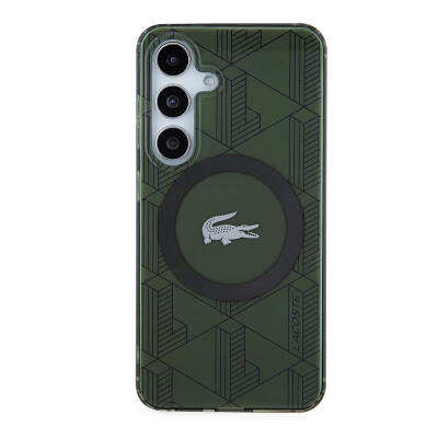 Galaxy S24 Case Lacoste Original Licensed Magsafe Charging Featured Double Layer Crocodile Logo Blend Monogram Cover Haki