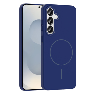 Galaxy S24 Case Magsafe Charging Feature Zore Ruby Silicone Cover Navy blue