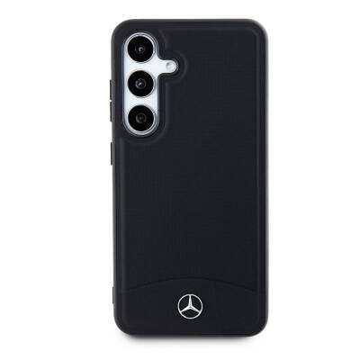 Galaxy S24 Case Mercedes Benz Original Licensed Leather Textured Plain Cover with Magsafe Charging Feature Black