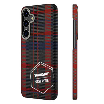 Galaxy S24 Case Plaid Patterned Youngkit Gezhi Series Cover Red