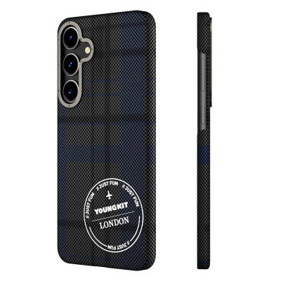 Galaxy S24 Case Plaid Patterned Youngkit Gezhi Series Cover Blue