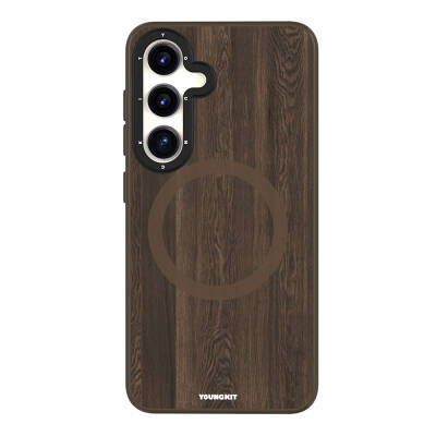 Galaxy S24 Case with Magsafe Charging Featured Yellowing Resistant Youngkit Wood Forest Series Cover Brown