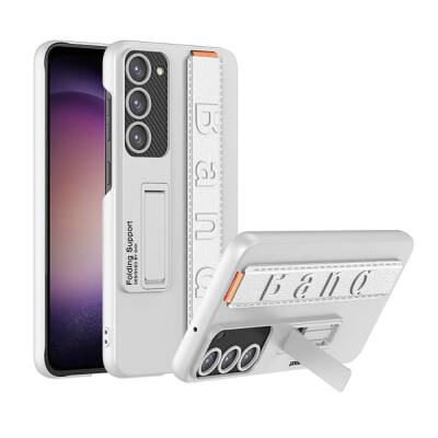 Galaxy S24 Case Zore Band Cover with Stand and Hand Holder Silver