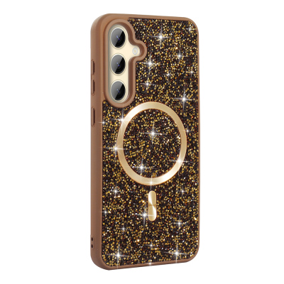 Galaxy S24 FE Case Diamond Design Magsafe Charging Feature Zore Mosaic Silicone Cover Desert Titanyum