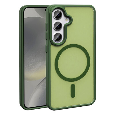 Galaxy S24 FE Case Magsafe Charging Featured Matte Back Surface Zore Sio Cover Dark Green