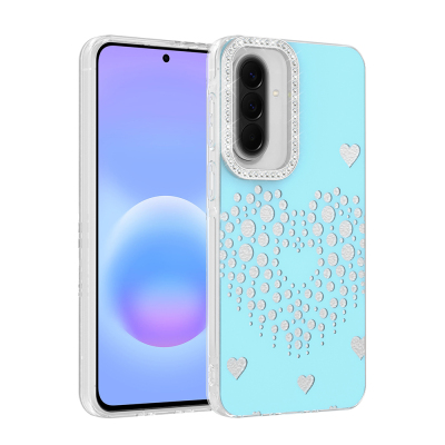 Galaxy S24 FE Case Rhinestone Embellishment Zore Rivas Hard PC Cover Blue