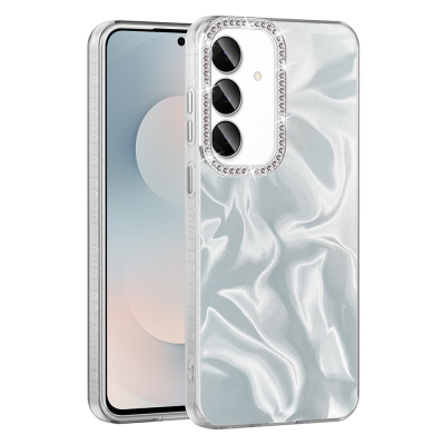 Galaxy S24 FE Case with Airbag, Shiny Stone Detail Design, Zore Esila Cover White